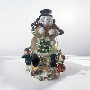 Vintage Snowman Waterball SnowGlobe Musical Motion Christmas Holiday Decor 10x5”